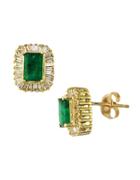 Effy Brasilica Emerald, Diamond And 14k Yellow Gold Stud Earrings