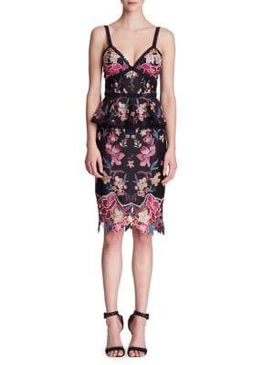 Marchesa Notte Lace Peplum Sheath Dress