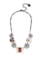 Betsey Johnson Crystal Spider Mixed Charm Necklace