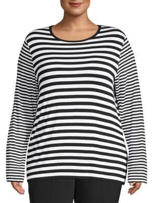 Michael Kors Plus Long Sleeve Striped Top