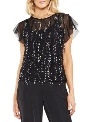 Vince Camuto Zen Bloom Sequined Mesh Blouse