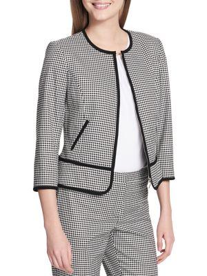 Calvin Klein Petite Quarter-sleeve Gingham Jacket