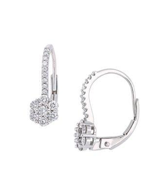 Sonatina 14k White Gold & Diamond Floral Leverback Earrings
