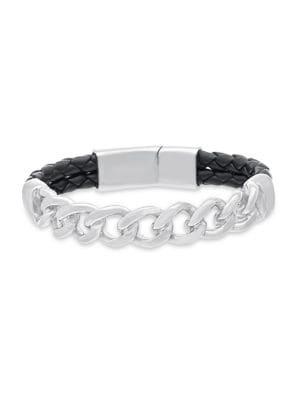 Lord & Taylor Stainless Steel & Vegan Leather Bracelet