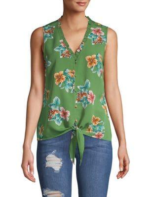 B Collection By Bobeau Gabrielle Floral-print Button-down Blouse