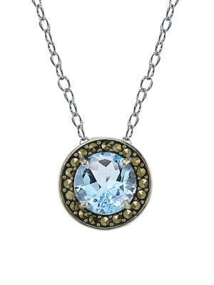 Designs Marcasite And Blue Topaz Halo Pendant Necklace