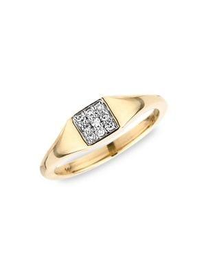 Adina Reyter 14k Yellow Gold And Small Pave Square Diamond Signet Ring