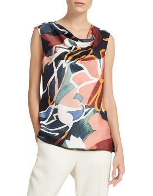 Donna Karan Asymmetric Abstract Print Cowlneck Top