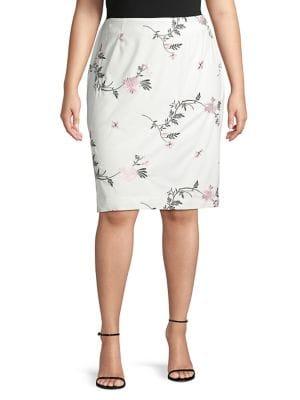 Kasper Plus Floral Embroidered Pencil Skirt