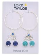 Lord & Taylor Hamsa Hoop Earrings With 2-pair Sodalite, Howlite Chryscolla Interchangeable Charms