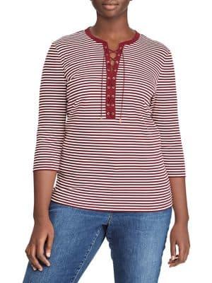 Lauren Ralph Lauren Plus Striped Three-quarter Sleeve Top