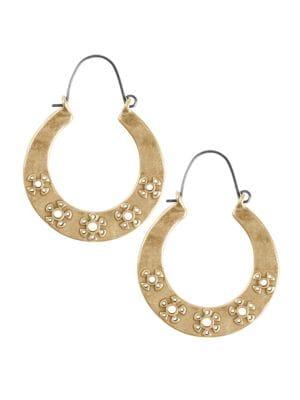 Lucky Brand Floral Tribes Goldtone Floral-engraved Hoop Earrings