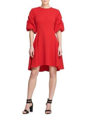 Donna Karan Ruched-sleeve Fit-&-flare Dress