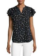 Ivanka Trump Floral Ruffle Cap-sleeve Top