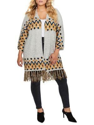 Addition Elle Love And Legend Plus Fringed Hem Intarsia Cardigan