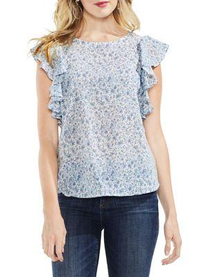 Vince Camuto Petite Printed Ruffle-trim Top