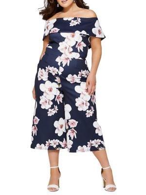 Quiz Curve Plus Floral Bardot Off-the-shoulder Jumpsuit