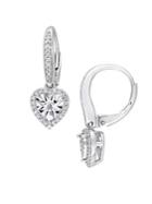 Sonatina Diamond And Sterling Silver Halo Heart Drop Earrings