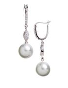 Lord & Taylor Sterling Silver And Cubic Zirconia Pearl Drop Earrings