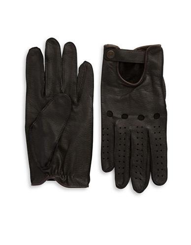 Black Brown Perforated Leather Driving Gloves