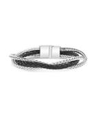 Lord & Taylor Stainless Steel & Braided Leather Layered Crossover Bracelet