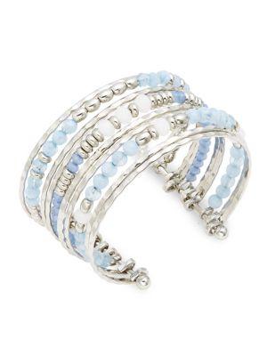 Design Lab Silvertone Beaded Layered Cuff Bracelet
