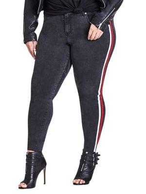 City Chic Plus Race Stripe Skinny Jeans