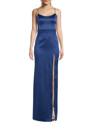 Xscape Satin High-slit Gown