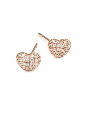 Lord & Taylor 14k Rose Gold And Diamond Heart Stud Earrings