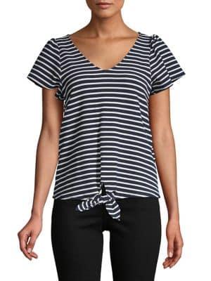 Design Lab Tie Front Striped Top