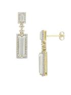 Sonatina 14k Yellow Gold, Baguette-cut Green Amethyst And Diamond Halo Drop Earrings