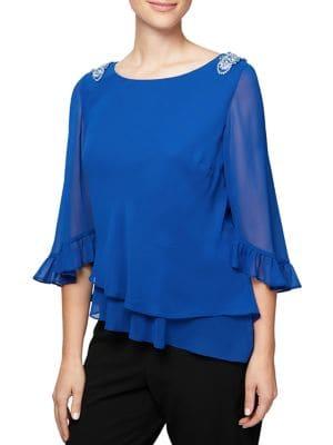 Alex Evenings Plus Embellished Quarter-sleeve Chiffon Blouse