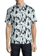 Michael Kors Linen Frye Floral Short-sleeve Shirt