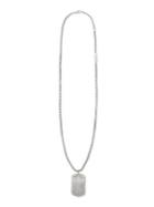 Steve Madden Stainless Steel Textured Dog Tag Pendant Chain Necklace