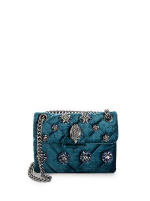 Kurt Geiger London Velvet Quilted Embellished Flap Bag