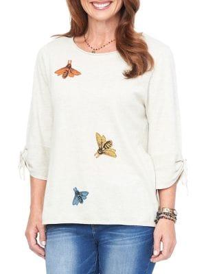Democracy Embroidered Tie Sleeve Sweater