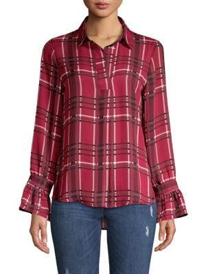 Spense Plaid-print Bell-sleeve Top