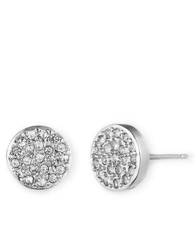 Anne Klein Silvertone And Crystal Button Stud Earrings