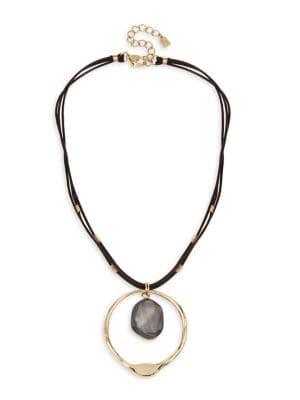 Robert Lee Morris Soho Gray Mood Goldtone And Leather Pendant Necklace