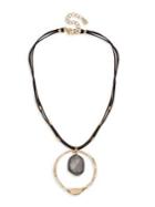 Robert Lee Morris Soho Gray Mood Goldtone And Leather Pendant Necklace