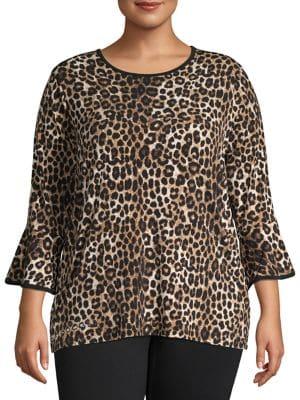 Michael Michael Kors Plus Cheetah-print Flared-sleeve Top