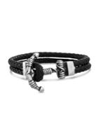 Lord & Taylor Stainless Steel & Leather Anchor Clasp Braided Bracelet