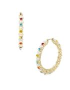 Betsey Johnson Granny Chic Faux Pearl And Crystal Colorful Stone Hoop Earrings