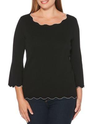 Rafaella Petite Scallop Trim Ribbed Top