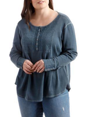 Lucky Brand Plus Plus Novelty Thermal Cotton Top