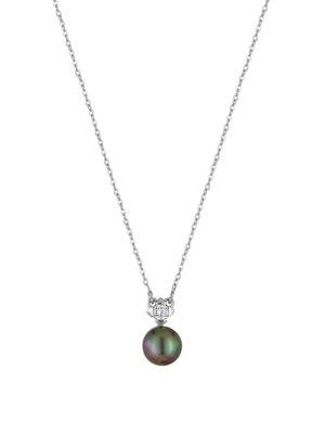 Majorica 9mm Grey Baroque Pearl & Crystal Pendant Necklace