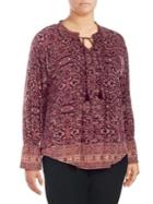 Lucky Brand Plus Floral-border Peasant Top