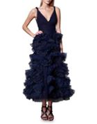 Marchesa Notte Plunging Tulle Ball Gown