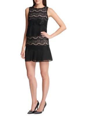 Kensie Sequin Lace Chiffon Dress