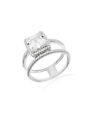Lord & Taylor Rhodium-plated Sterling Silver And Square Halo Open Work Cubic Zirconia Engagement Ring